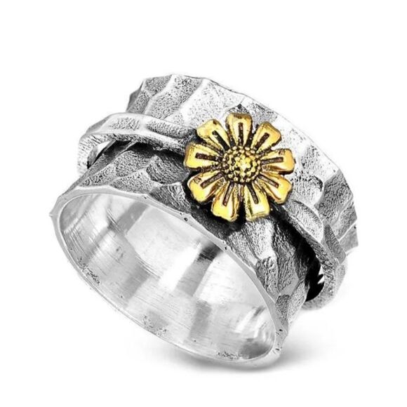Fashion Chrysanthemum Metal Plating Hammered Antiestress Rings Size 9 - Picture 8 of 8